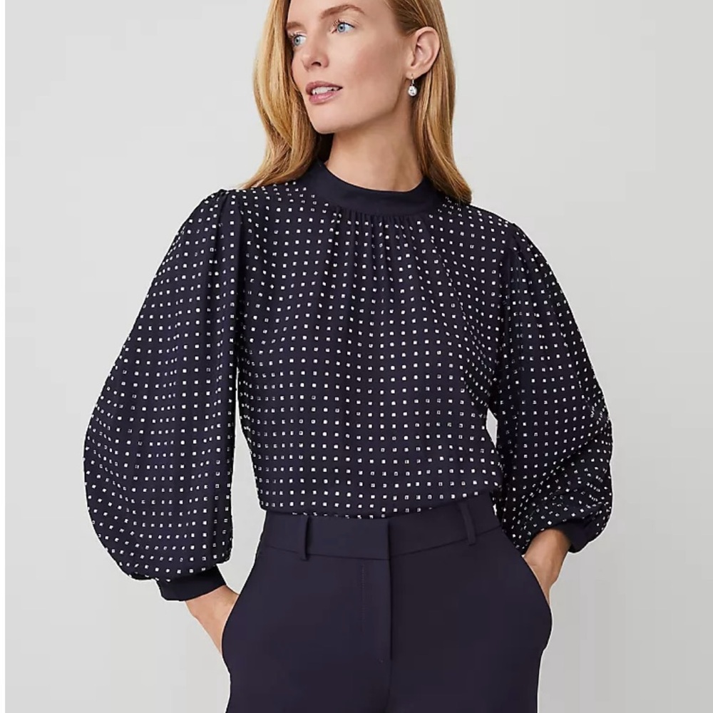 Navy Bejeweled Mock Neck Top Sz XL